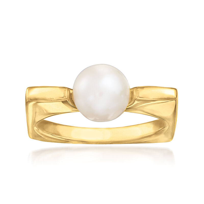 Italian 8mm Cultured Pearl Square Ring in 22kt Gold Over Sterling image number 0
