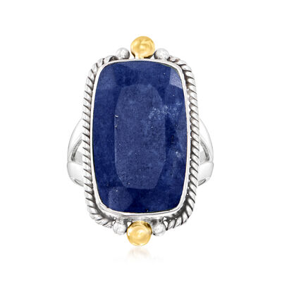 Lapis Roped-Edge Ring in Sterling Silver with 18kt Gold Over Sterling
