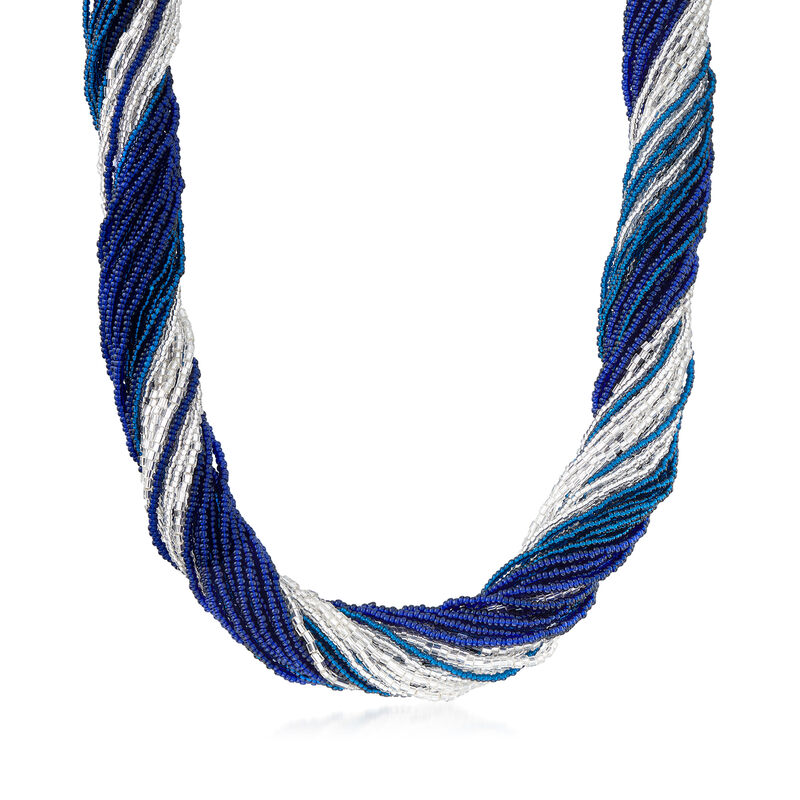 Italian Multicolored Murano Glass Bead Torsade Necklace in Sterling Silver image number 0