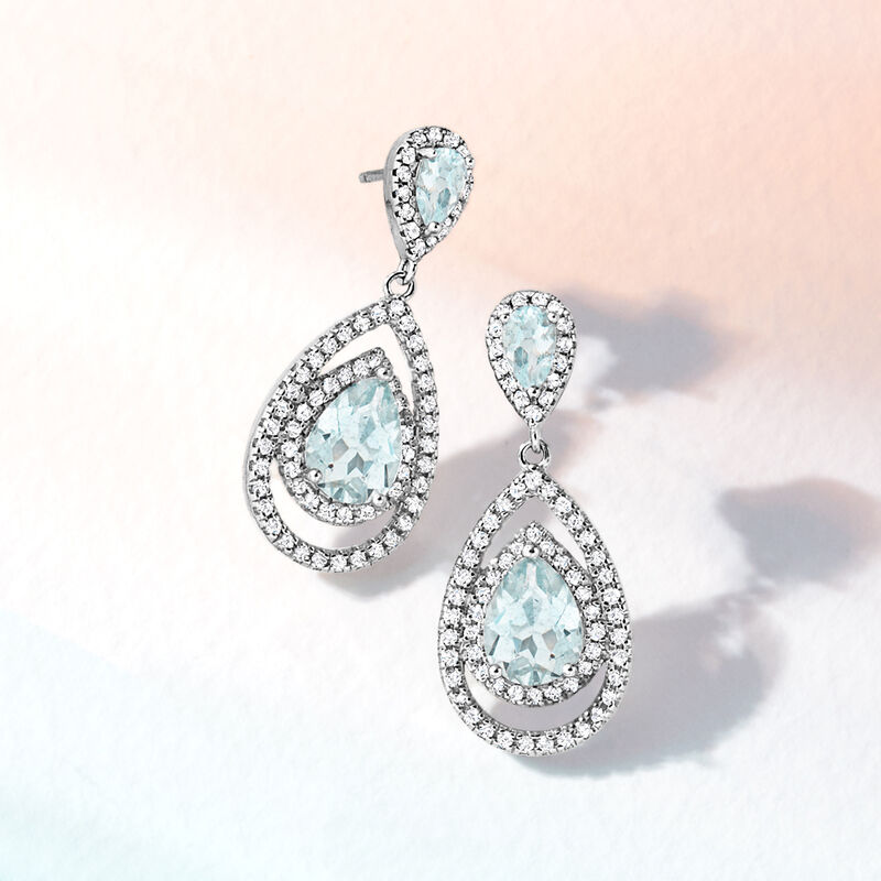 2.60 ct. t.w. Aquamarine and 1.40 ct. t.w. White Topaz Teardrop Earrings in Sterling Silver image number 2