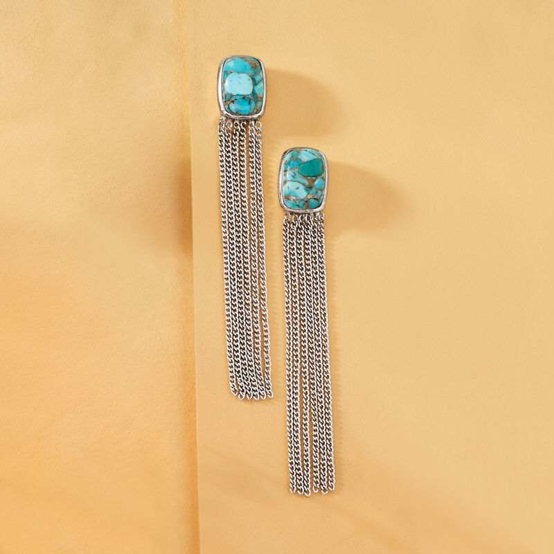 Turquoise Fringe Drop Earrings in Sterling Silver image number 2