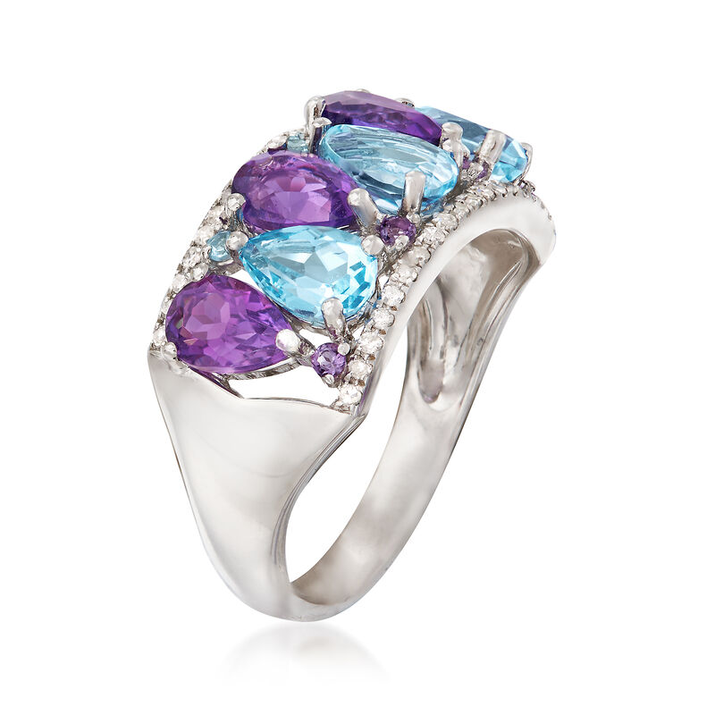 3.63 ct. t.w. Amethyst and Blue Topaz Ring with .16 ct. t.w. Diamonds in 14kt White Gold image number 2