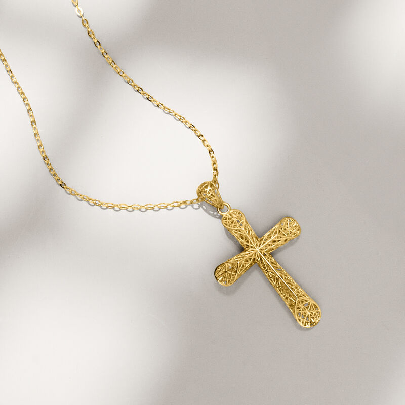 14kt Yellow Gold Openwork Cross Pendant Necklace image number 3