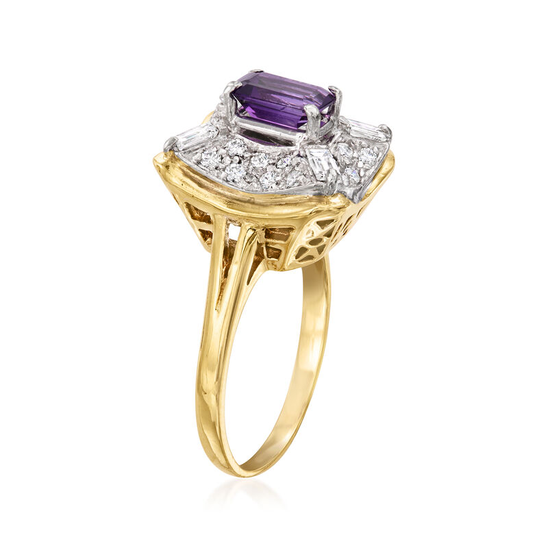 C. 1980 Vintage .85 Carat Amethyst Ring with .72 ct. t.w. Diamonds in 14kt Yellow Gold. Size 7 image number 2