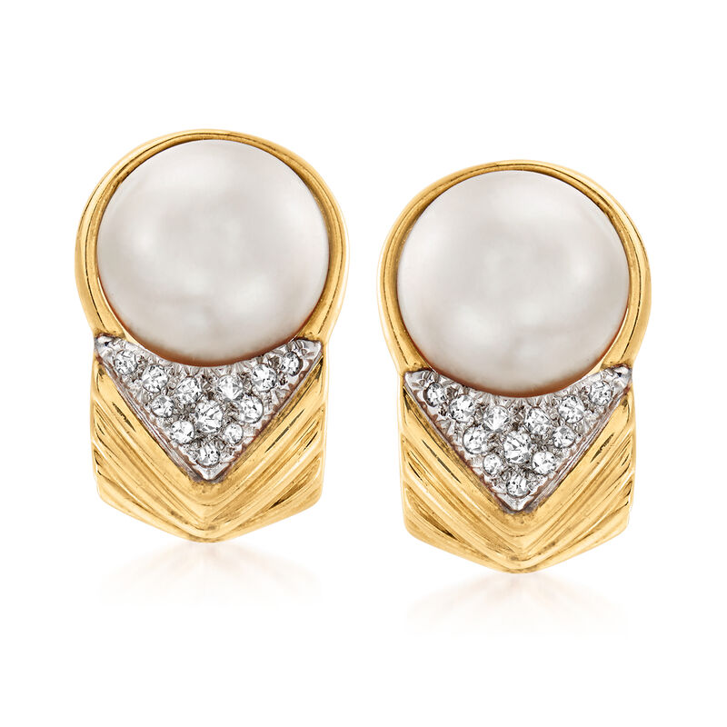 C. 1980 Vintage 15mm Cultured Mabe Pearl and .50 ct. t.w. Diamond Earrings in 14kt Two-Tone Gold image number 0