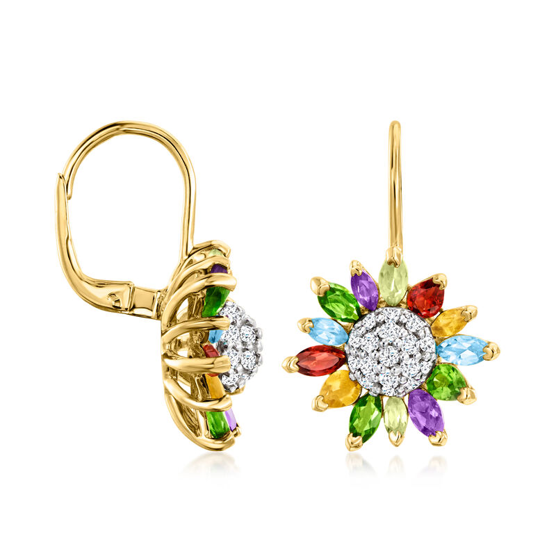 4.40 ct. t.w. Multi-Gemstone Flower Drop Earrings in 18kt Gold Over Sterling image number 2