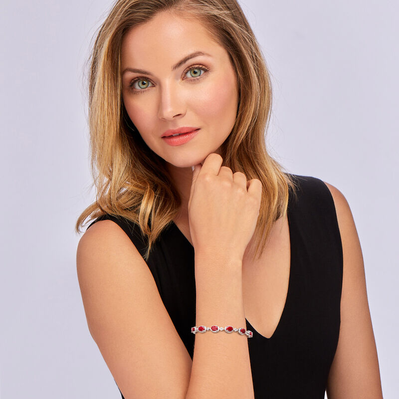 6.50 ct. t.w. Ruby Bolo Bracelet with Diamond Accents in Sterling Silver image number 1