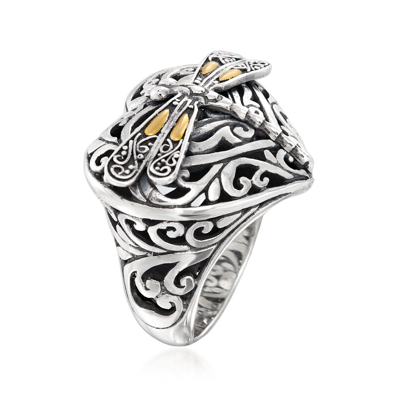 Sterling Silver with 18kt Yellow Gold Dragonfly Heart Ring image number 2