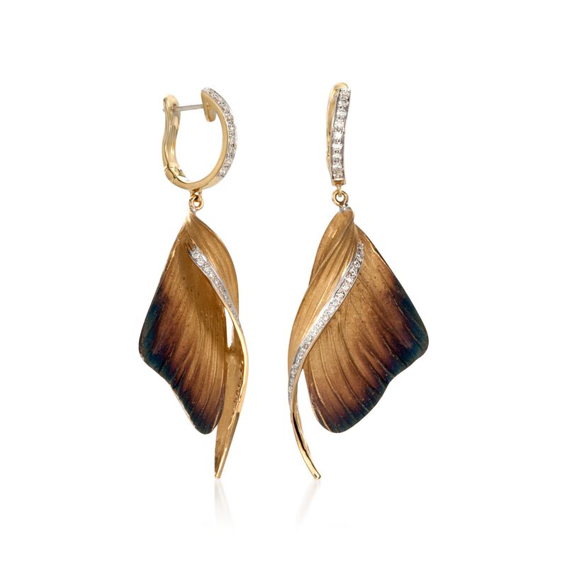 Simon G. .37 ct. t.w. Diamond Butterfly Drop Earrings in 18kt Yellow Gold image number 2