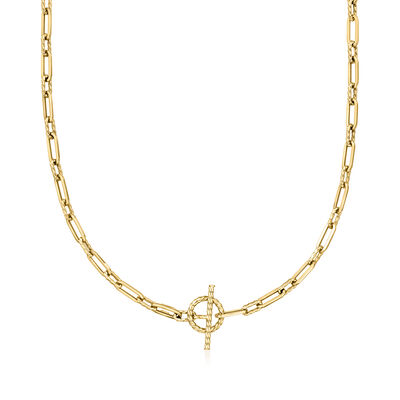 Italian 14kt Yellow Gold Paper Clip Link Toggle Necklace