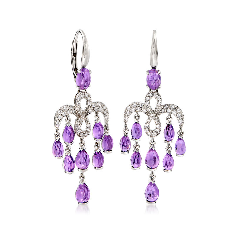 C. 2000 Vintage Mimi Milano 5.50 ct. t.w. Amethyst and .40 ct. t.w. Diamond Chandelier Earrings in 18kt White Gold image number 2