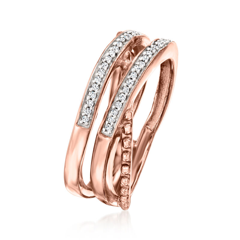 .10 ct. t.w. Diamond Beaded Highway Ring in 18kt Rose Gold Over Sterling image number 2