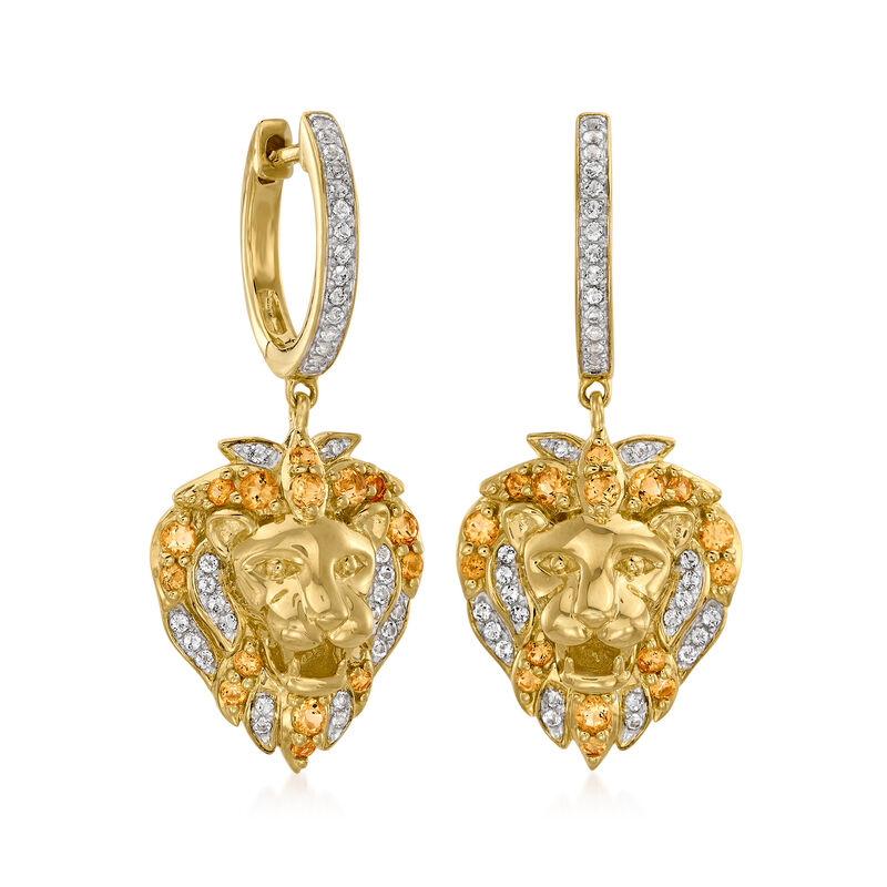 .50 ct. t.w. Citrine and .30 ct. t.w. White Topaz Lion Drop Earrings in 18kt Gold Over Sterling image number 2