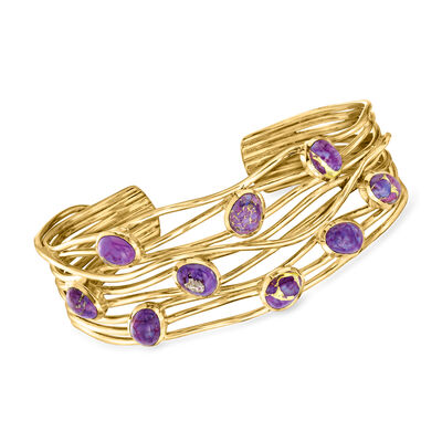 Purple Turquoise Highway Cuff Bracelet in 18kt Gold Over Sterling