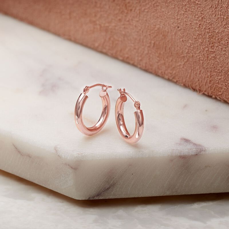 3mm 14kt Rose Gold Hoop Earrings. 1/2&quot; image number 2