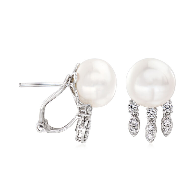 11-11.5mm Cultured Pearl and .66 ct. t.w. Diamond Drop Earrings in 14kt White Gold image number 2
