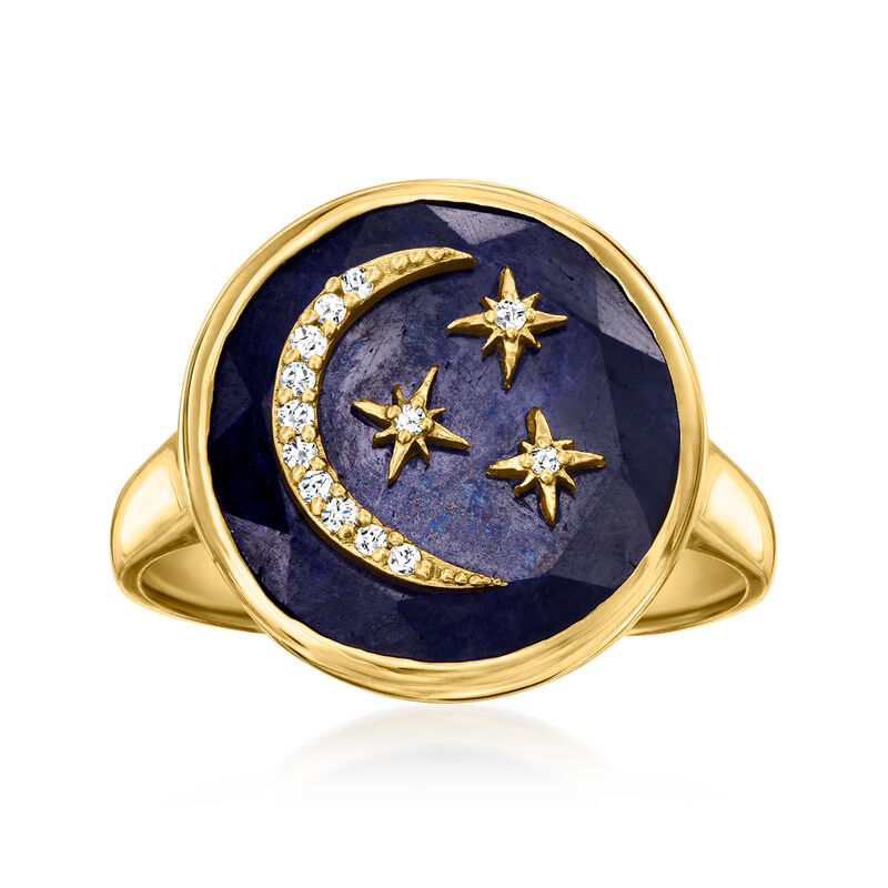 13.00 Carat Sapphire Celestial Ring with Diamonds in 18kt Gold Over Sterling image number 0