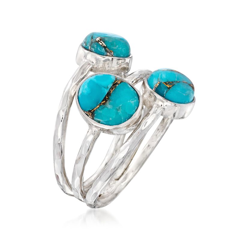 Three-Stone Turquoise Ring in Sterling Silver. Size 9 image number 2