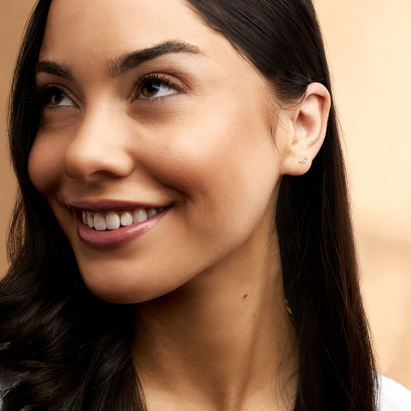 Diamond-Accented Single Curved Bar Flat-Back Stud Earring in Sterling Silver image number 1