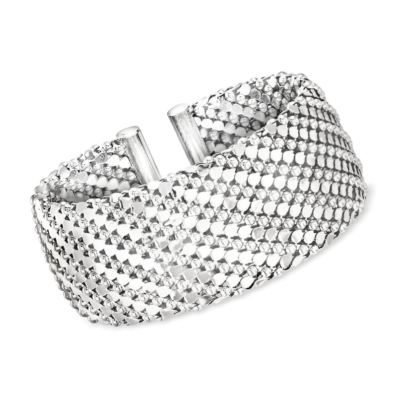 Italian Rhodium-Plated Patterned Wide Cuff Bracelet image number 0