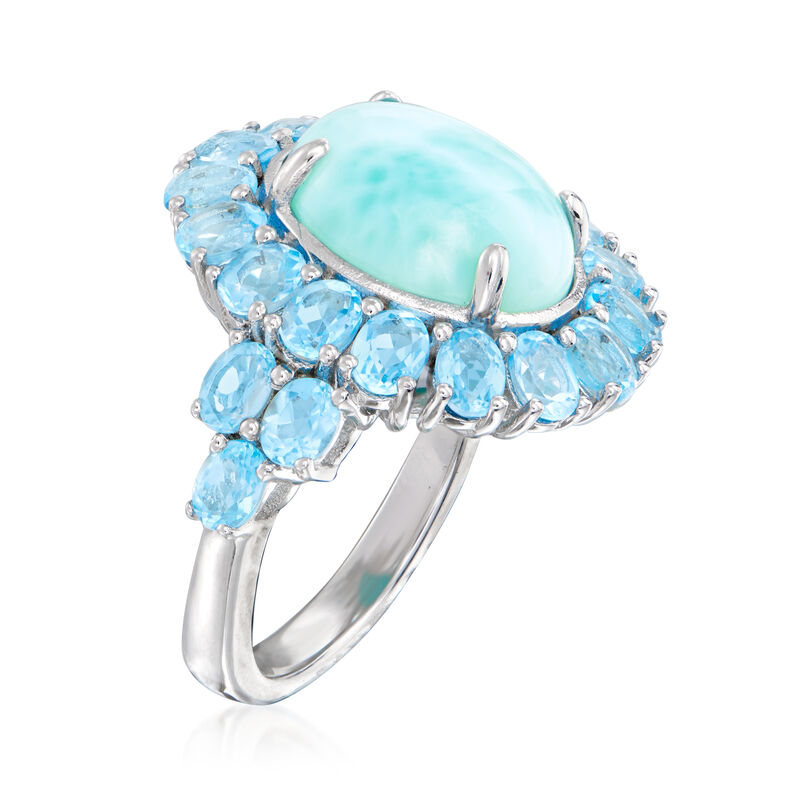 Larimar and 2.20 ct. t.w. Blue Topaz Ring in Sterling Silver image number 2