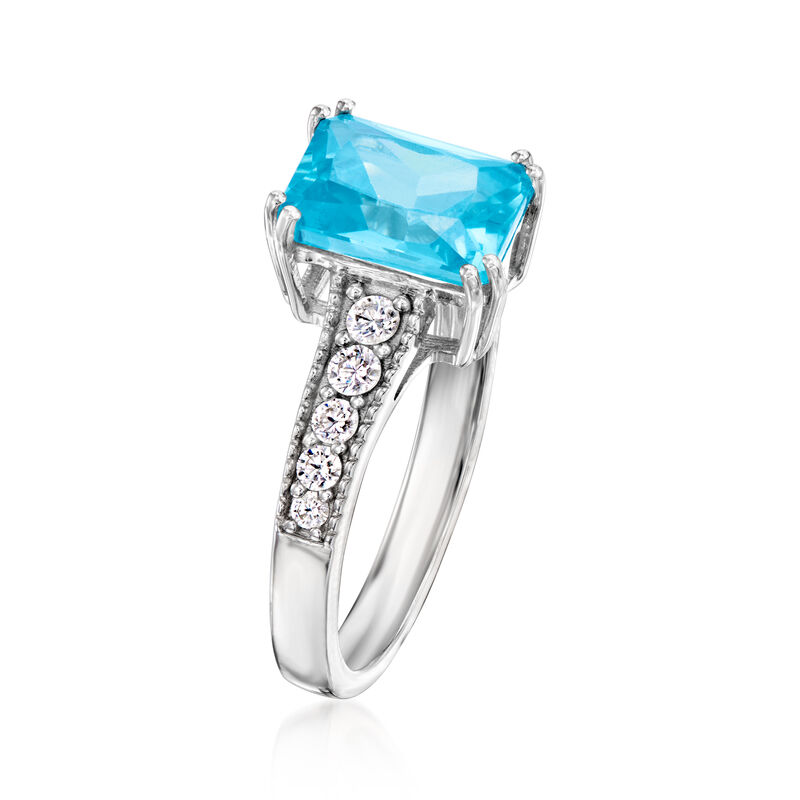 2.70 Carat Simulated Swiss Blue Topaz and .20 ct. t.w. CZ Ring in Sterling Silver image number 2