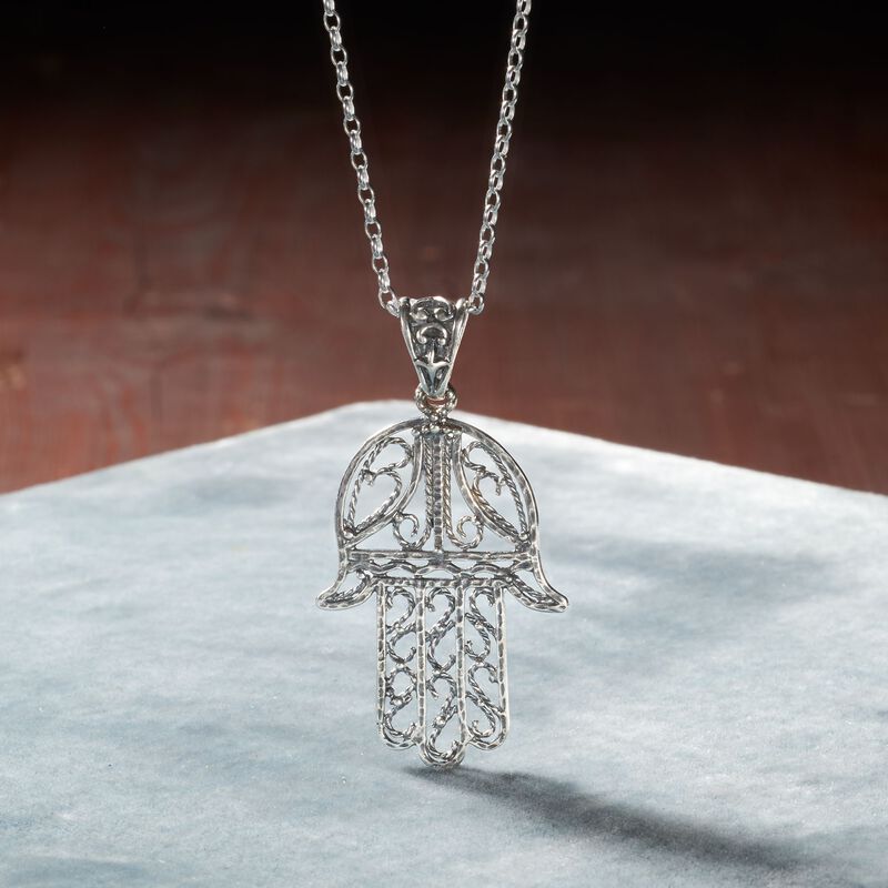 Sterling Silver Hamsa Hand Necklace image number 2