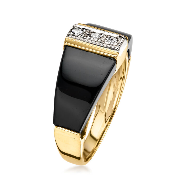 C. 1980 Vintage Onyx and Diamond Ring in 14kt Yellow Gold. Size 6 image number 2