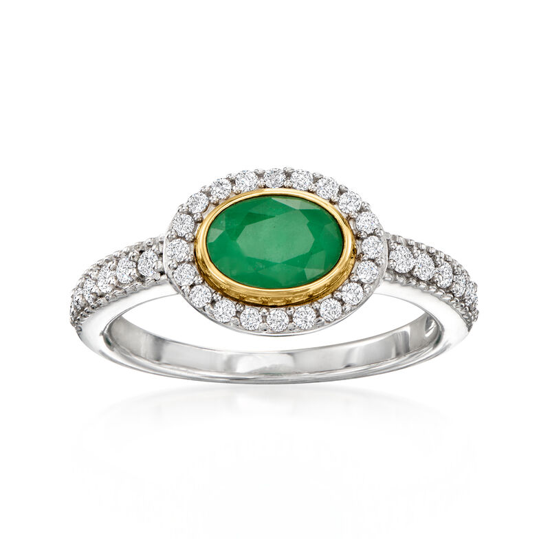 .70 Carat Emerald and .50 ct. t.w. White Zircon Ring in Sterling Silver with 14kt Yellow Gold image number 0