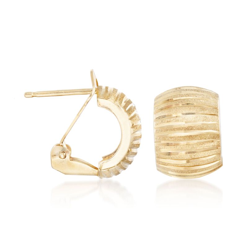 Italian 18kt Yellow Gold Diamond-Cut and Satin-Finished Hoop Earrings. 1/2&quot; image number 2