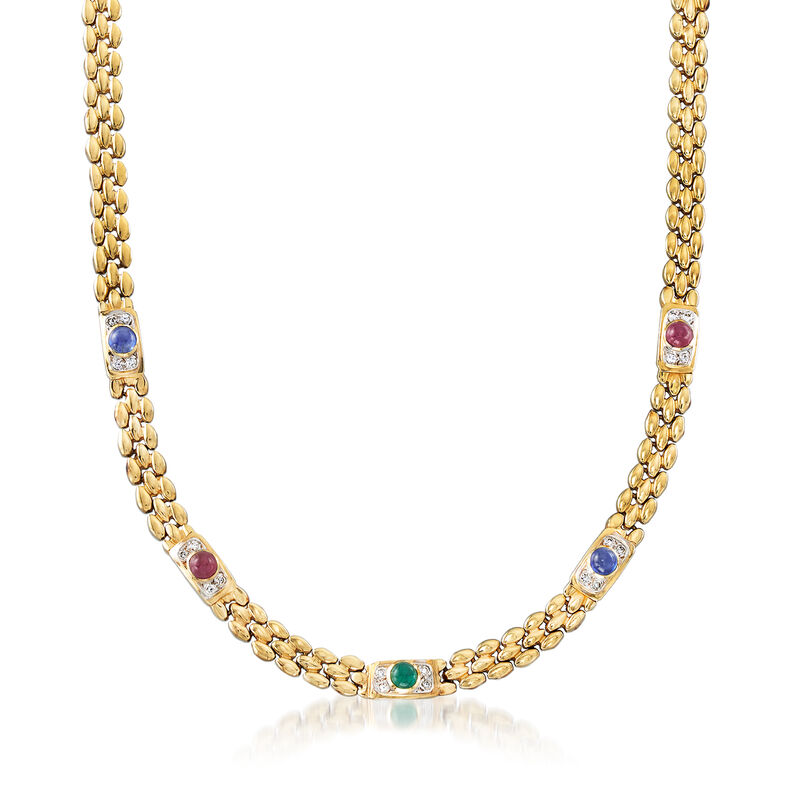 C. 1980 Vintage 2.65 ct. t.w. Multi-Gemstone and .50 ct. t.w. Diamond Station Necklace in 14kt Yellow Gold. 15.5&quot; image number 0