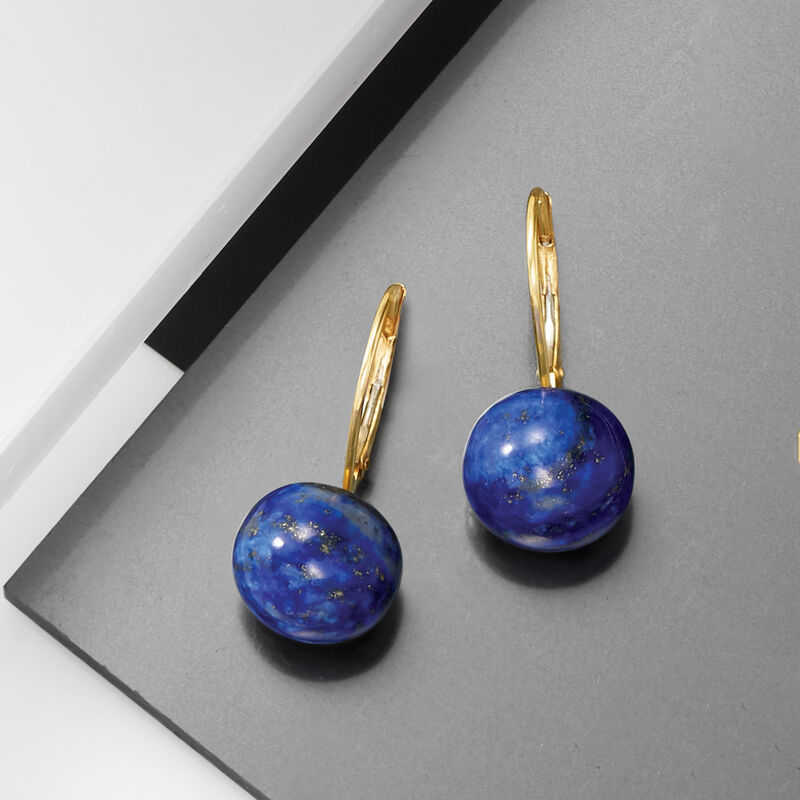 Lapis Drop Earrings in 14kt Yellow Gold image number 4