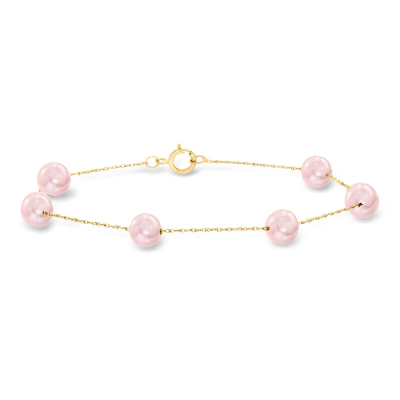 6-6.5mm Pink Cultured Pearl Station Bracelet in 14kt Yellow Gold image number 0