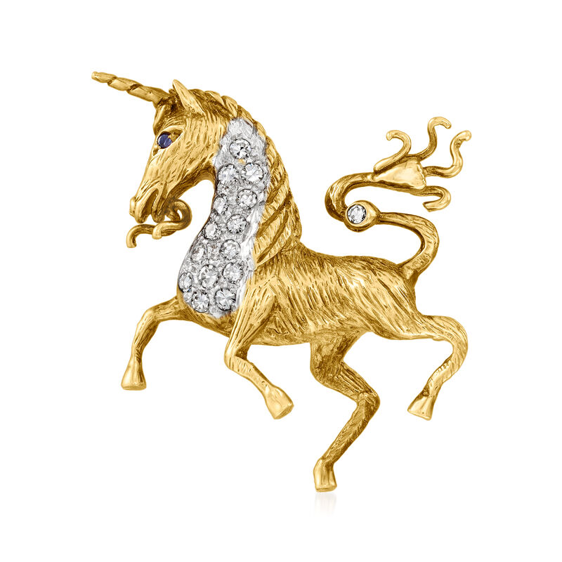 C. 1970 Vintage .33 ct. t.w. Diamond Unicorn Pin in 14kt Two-Tone Gold image number 0