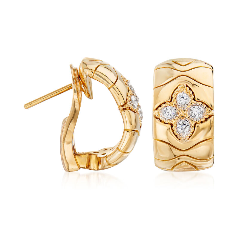 Roberto Coin &quot;Princess Flower&quot; .20 ct. t.w. Diamond Hoop Earrings in 18kt Yellow Gold image number 2