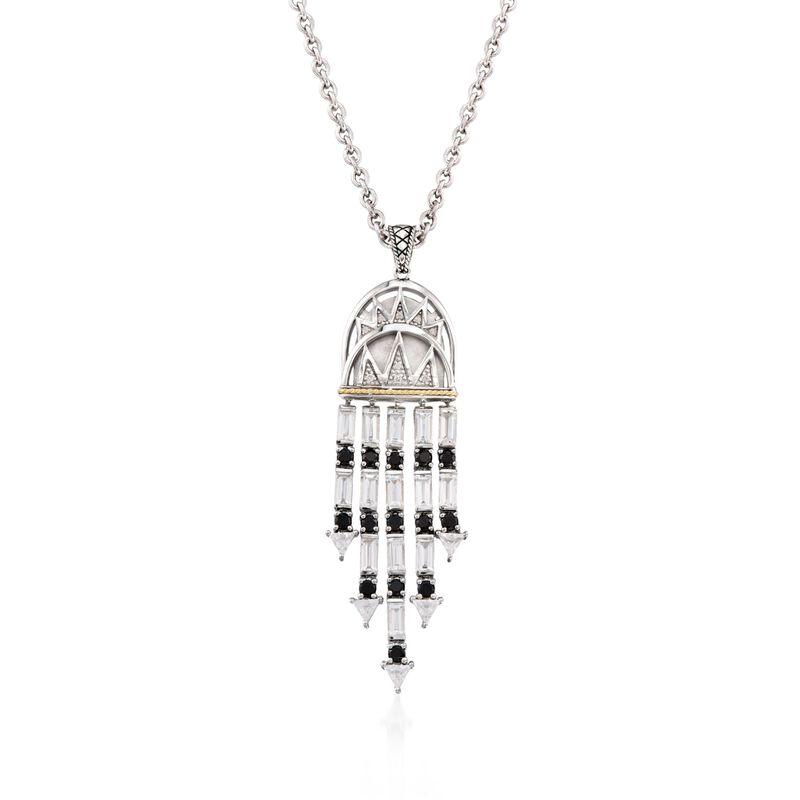 Andrea Candela &quot;Art Deco&quot; 6.75 ct. t.w. White Topaz and Black Spinel Necklace with Diamonds in Sterling Silver. 17&quot; image number 1