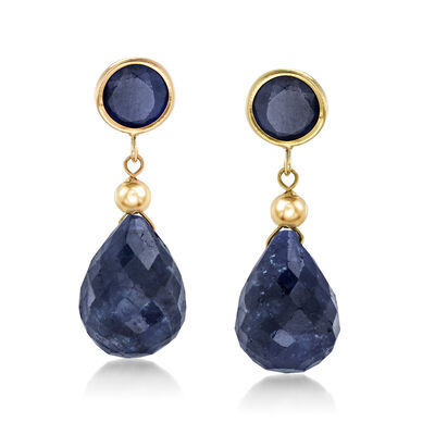 11.00 ct. t.w. Sapphire Drop Earrings in 14kt Yellow Gold 