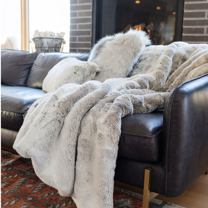 Couture Collection Sterling Mink Faux Fur Throw Blanket image number 1