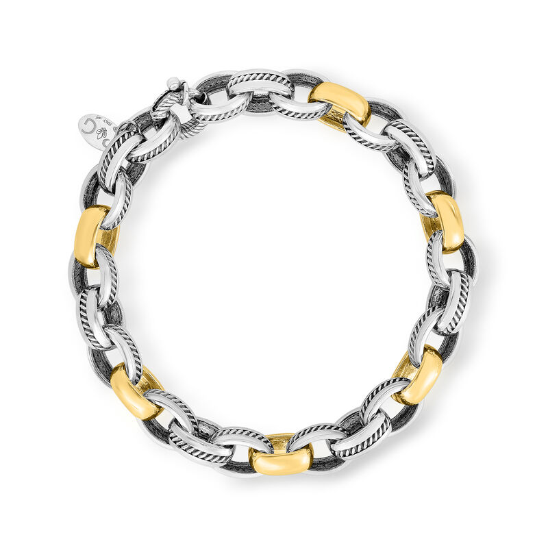 Phillip Gavriel Men's Sterling Silver and 18kt Yellow Gold Oval and Rolo-Link Bracelet. 8.5&quot; image number 0