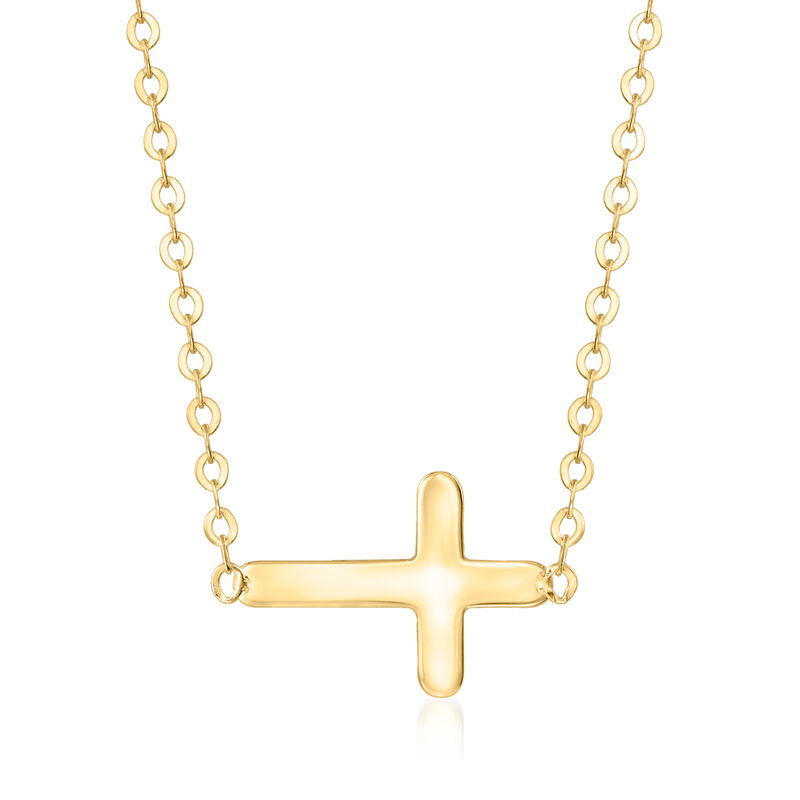 Child's 14kt Yellow Gold Sideways Cross Necklace. 15&quot; image number 0