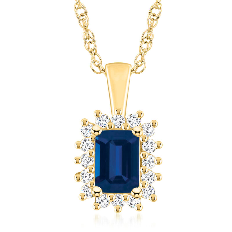 1.10 Carat Sapphire Pendant Necklace with .28 ct. t.w. Diamonds in 14kt Yellow Gold. 18" image number 0