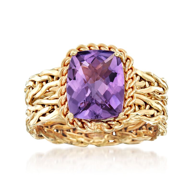 3.00 Carat Amethyst Woven Ring in 14kt Yellow Gold image number 0