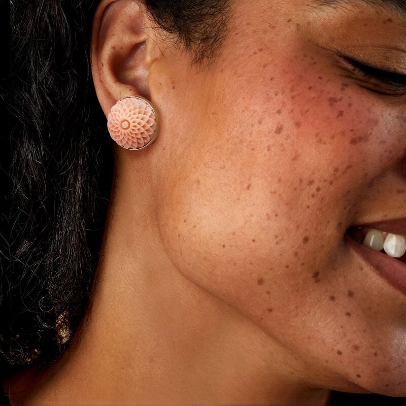 C. 1980 Vintage Coral Flower Earrings in 14kt Yellow Gold image number 1