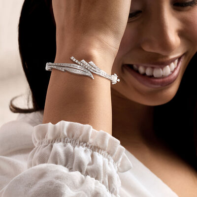 C. 1970 Vintage 1.80 ct. t.w. Diamond Bypass Bangle Bracelet in 14kt White Gold