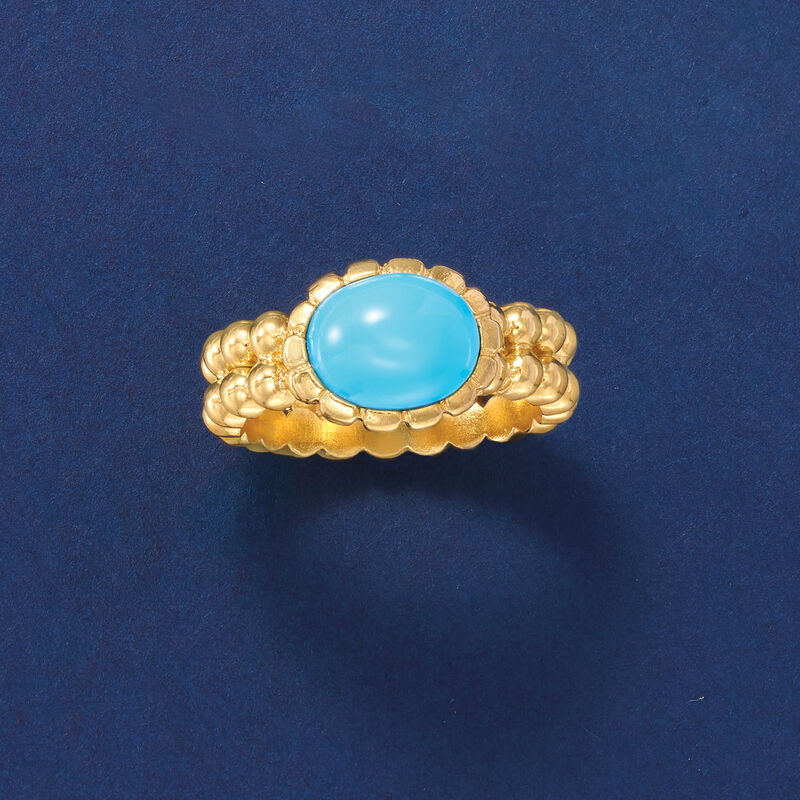 Italian Turquoise Two-Row Beaded Ring in 18kt Gold Over Sterling image number 3