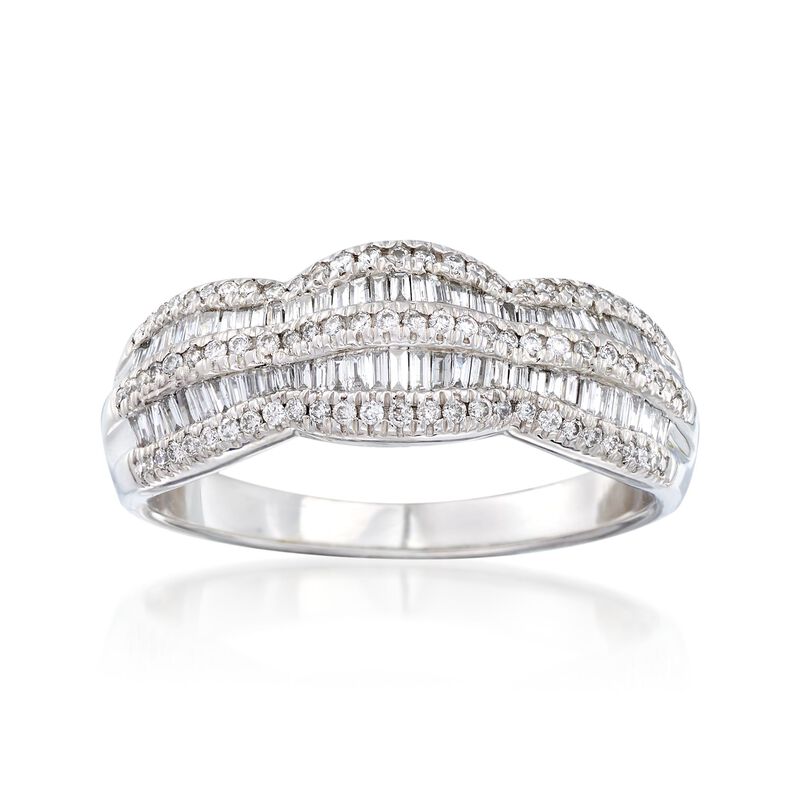 .75 ct. t.w. Round and Baguette Diamond Scalloped Ring in 14kt White Gold image number 0