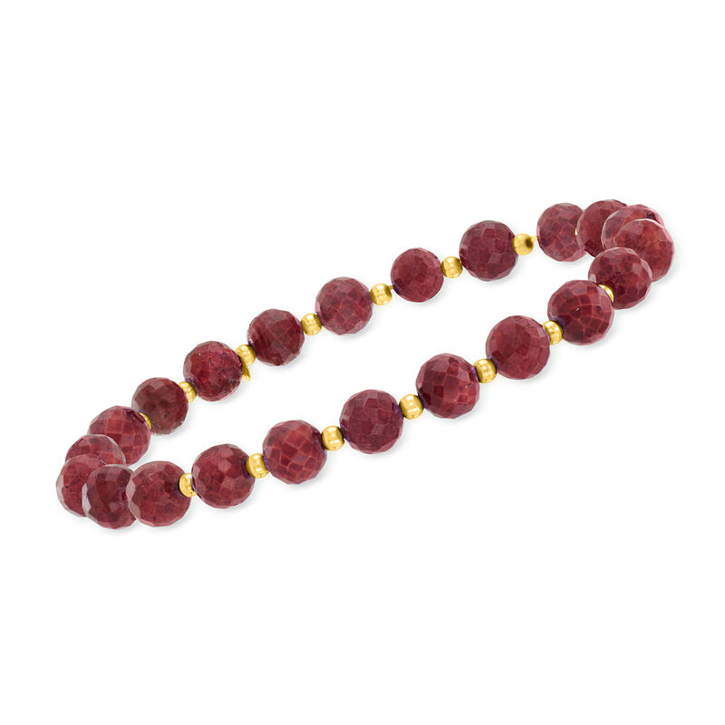 60.00 ct. t.w. Ruby Bead Stretch Bracelet in 10kt Yellow Gold. 7&quot; image number 0