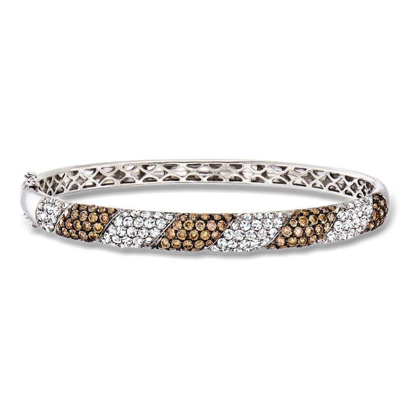 C. 1990 Vintage 4.65 ct. t.w. Brown and White Diamond Striped Bangle Bracelet in 14kt White Gold. 7" image number 0