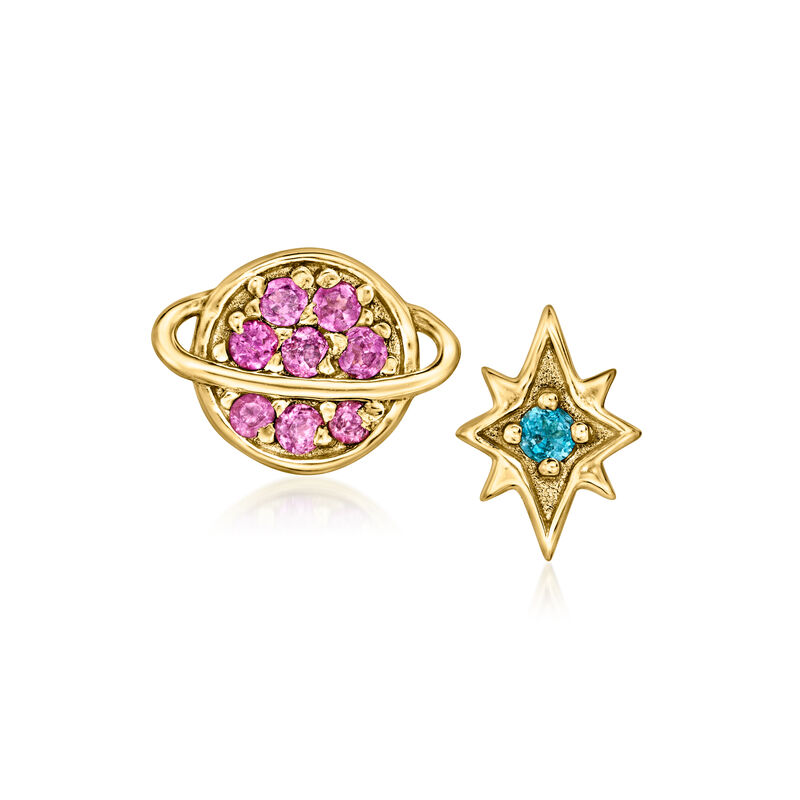 .43 ct. t.w. Multi-Gemstone Celestial Jewelry Set: Five Single Earrings in 18kt Gold Over Sterling  image number 6