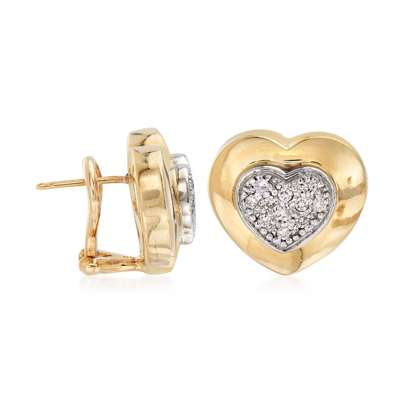 C. 1980 Vintage .35 ct. t.w. Diamond Heart Earrings in 14kt Yellow Gold image number 1
